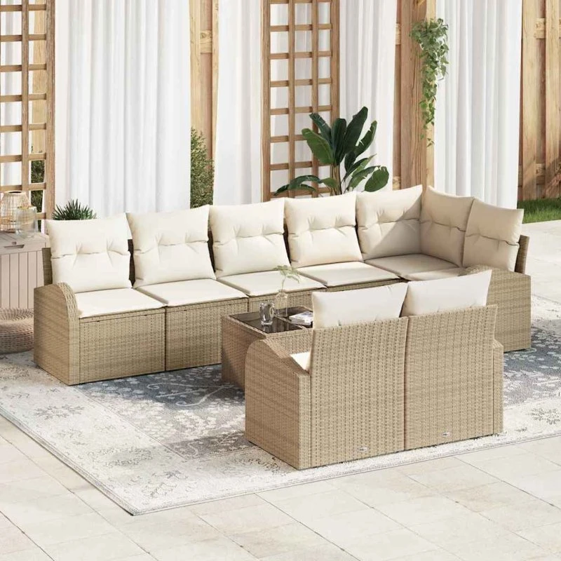 vidaXL Havesofa Sæt 9 pcs Beige/Hvid Poly rattan