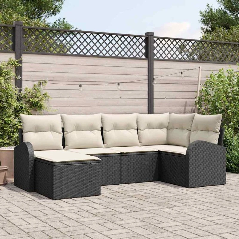 vidaXL Sofa Sæt 6-del med opbevaring, polyrattan sort/hvid