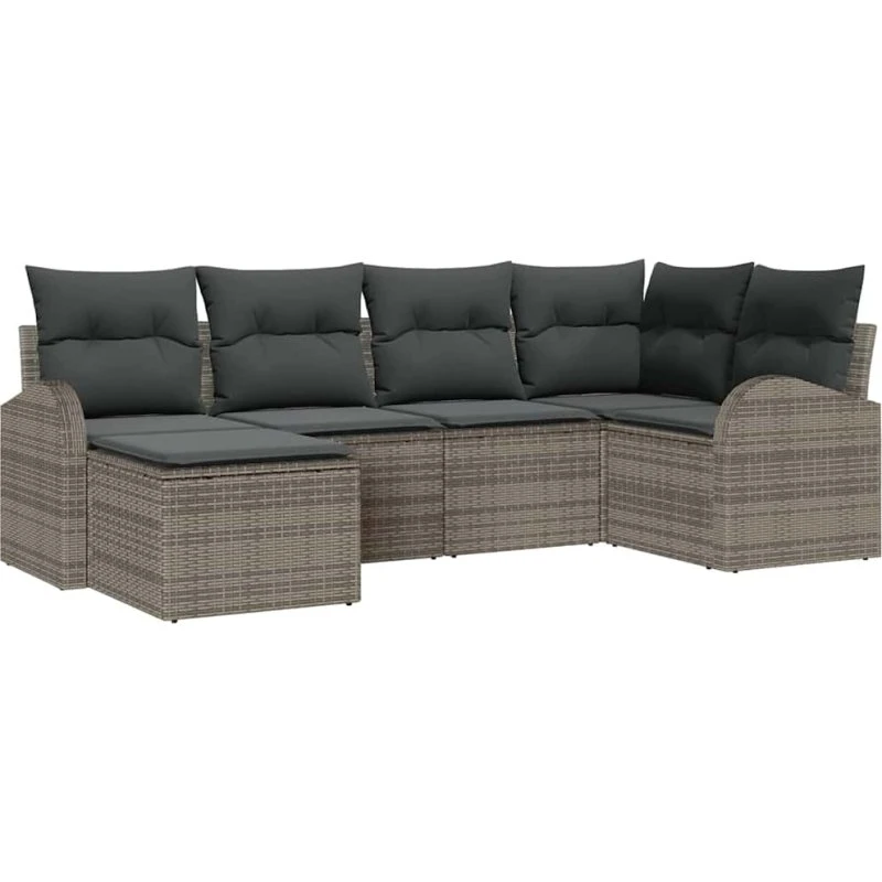 vidaXL Havesofa Sæt 6-del med opbevaring, Grå Poly rattan