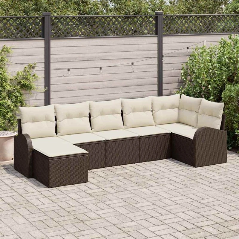 vidaXL Havesofa Sæt 7 stk Brun Poly rattan med opbevaring