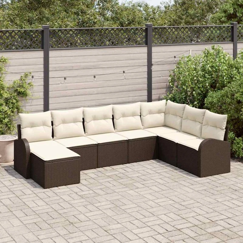 vidaXL Havesofa Sæt 8 stk med opbevaring, Brun og Hvid Poly rattan