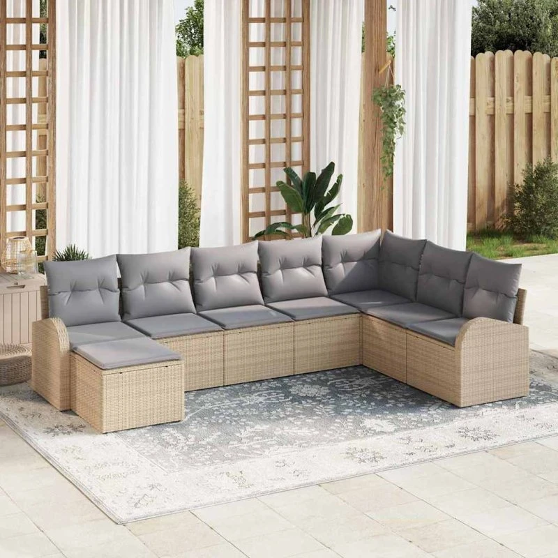 vidaXL Havesofa Sæt 8 pcs Beige og Lysegrå Poly Rattan