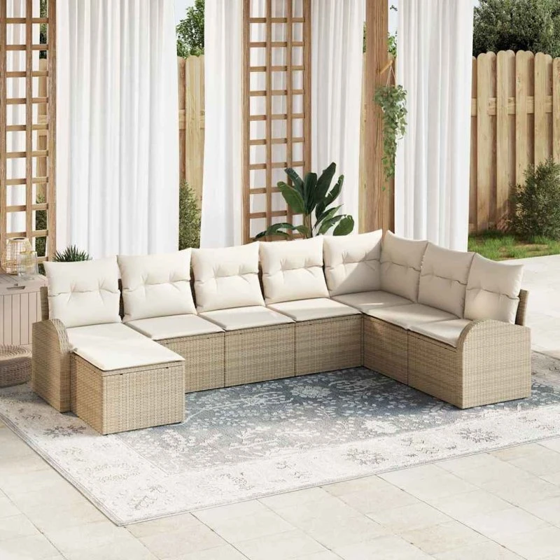 vidaXL Havemøbel-sæt 8 stk med pude i beige og hvid polyrattan
