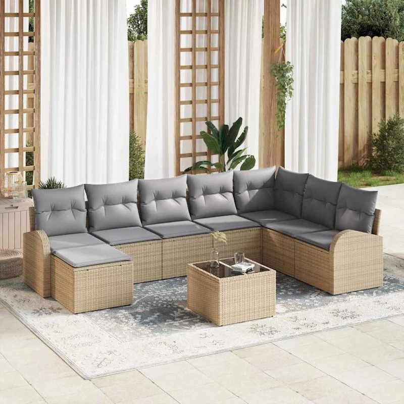 vidaXL Havemøbel-sæt 9 stk beige og lysegrå polyrattan