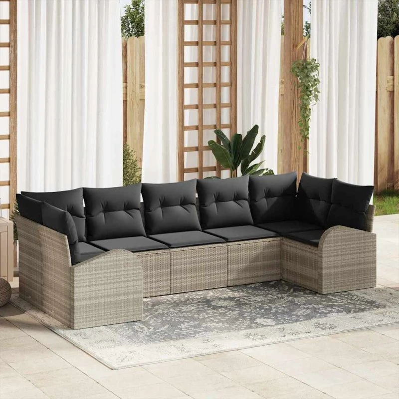 vidaXL Havesofa Sæt 7 stk Lysegrå Poly rattan med opbevaring