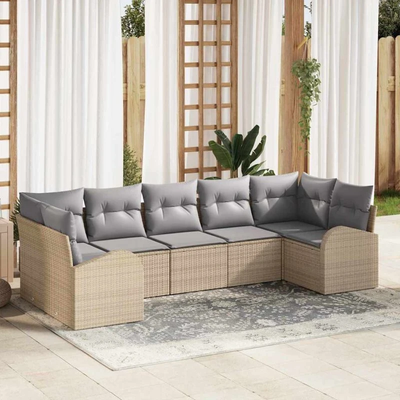 vidaXL Havesofa Sæt 7 pcs Beige og Lysegrå Poly rattan
