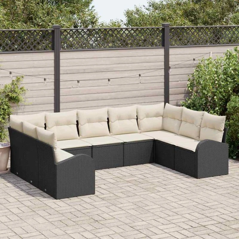 vidaXL Havesofa Sæt 9 pcs Sort/Hvid Poly Rattan