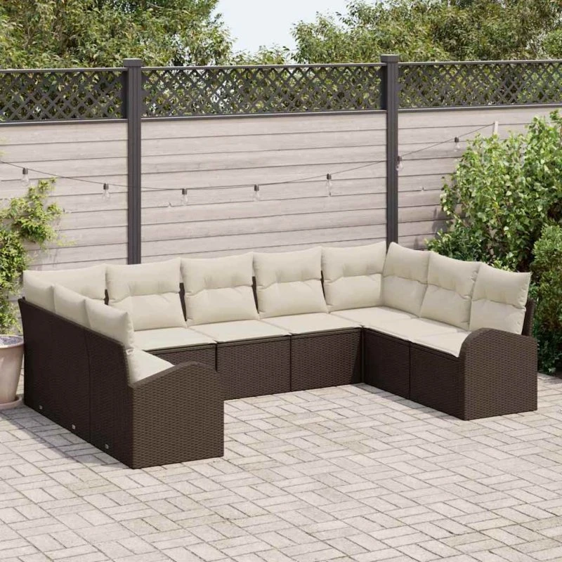 vidaXL Havesofa Sæt 9 pcs Brun og Hvid Polyrattan