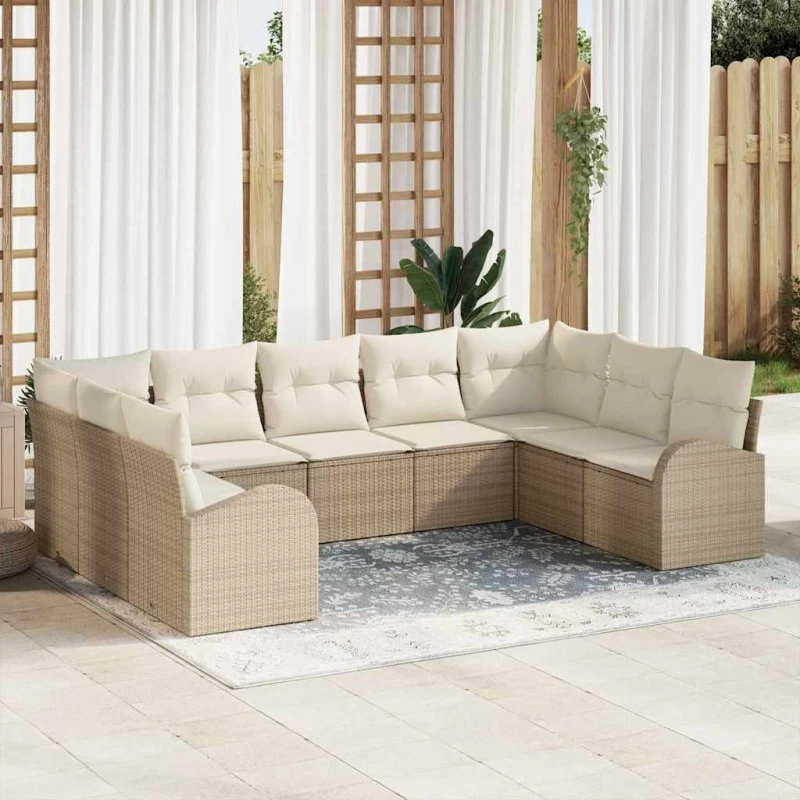 vidaXL Havesofa Sæt 9 pcs Beige/Hvid Polyrattan