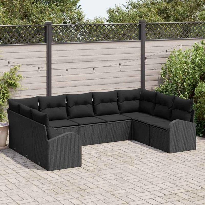 vidaXL Havesofa Sæt 9 pcs Sort Polyrattan med Opbevaring