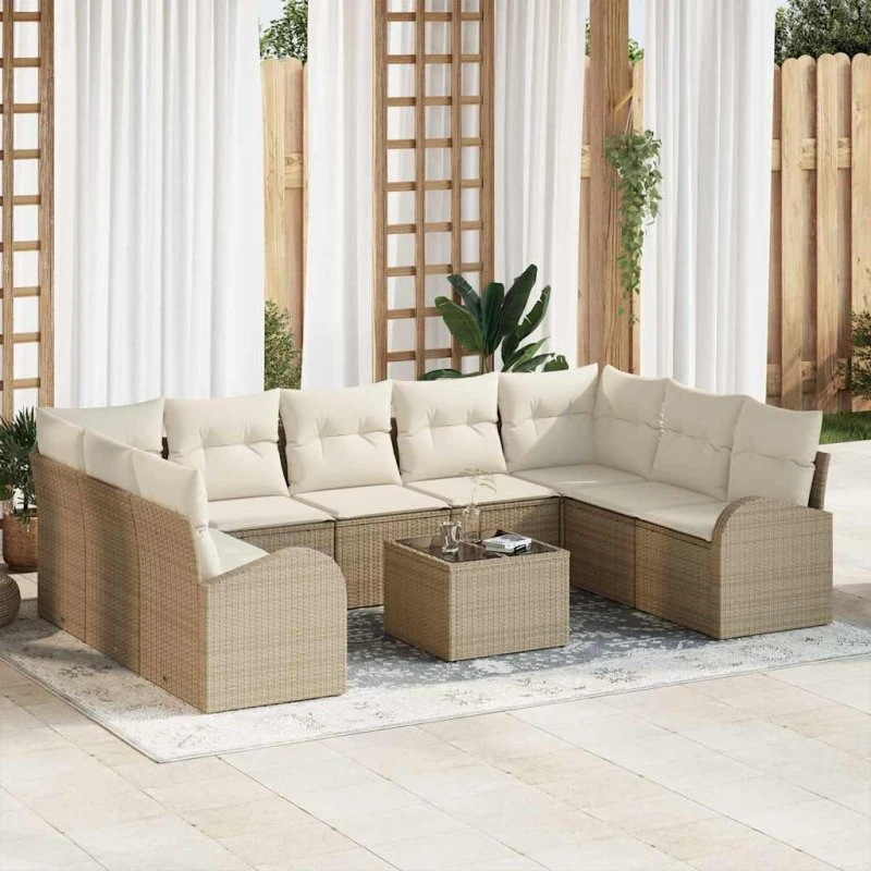 vidaXL Havesofa Sæt 10 pcs Beige og Hvid Poly Rattan