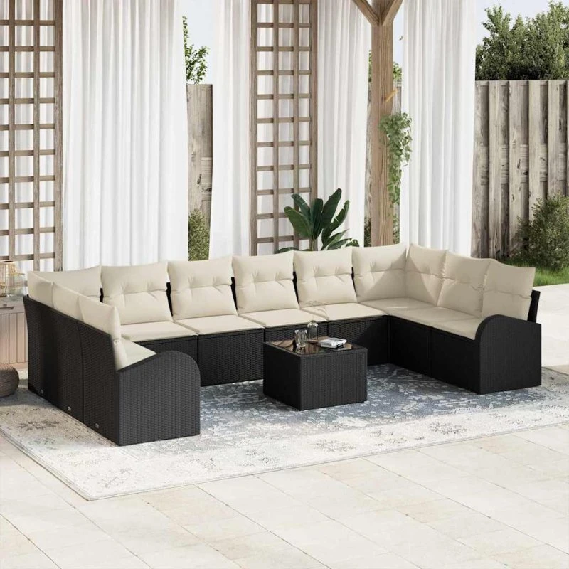 vidaXL Havesofa Sæt 11 pcs Brun/Creme PolyRattan