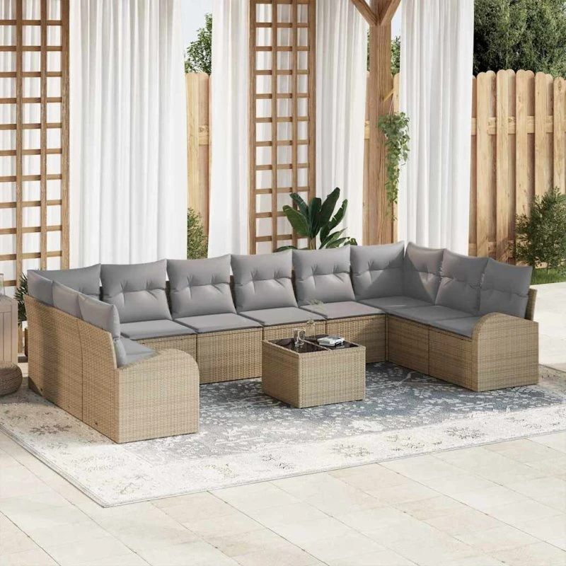 vidaXL Havesofa Sæt 11 stk Beige/Lys Grå PolyRattan