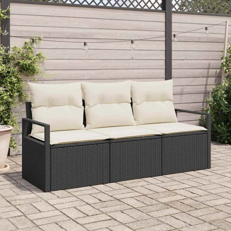 vidaXL Havesofa Sæt 3-pcs Sort/Hvid Poly Rattan