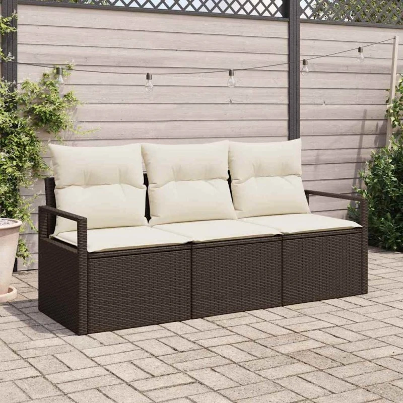 vidaXL Havesofa Sæt 3-pcs Brun og Hvid med Pude og Opbevaring