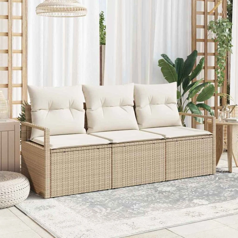 vidaXL Havesofa Sæt 3-pcs Beige/Hvid Poly Rattan