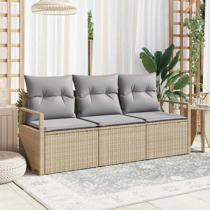 vidaXL Havesofa Sæt 3-pces Beige/Lys Grå med Pude og Opbevaring