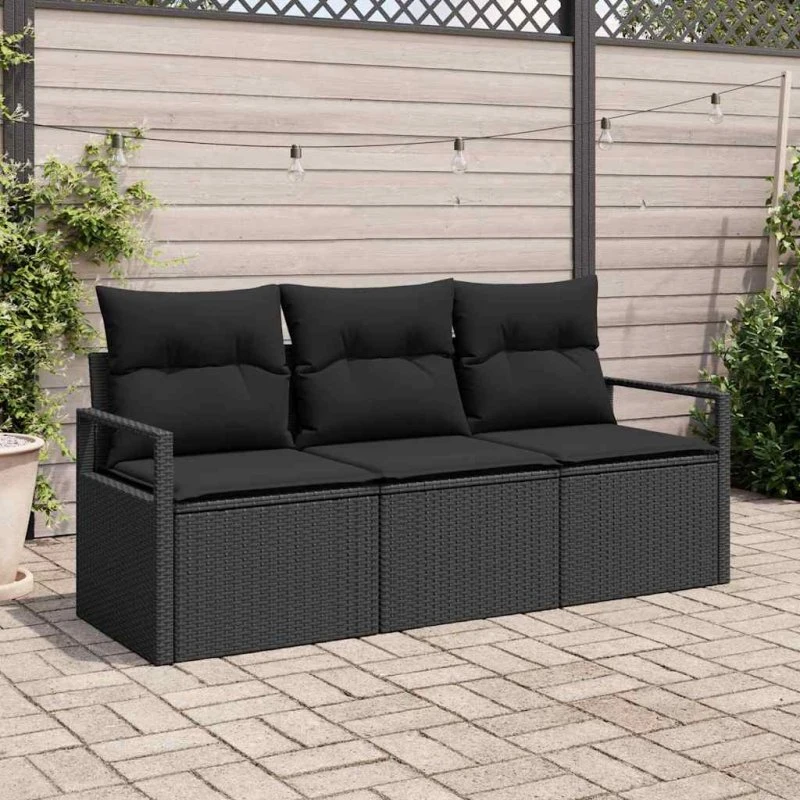 vidaXL Havesofa Sæt 3-pcs Sort Poly Rattan med opbevaring