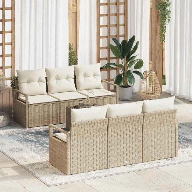 vidaXL Havesofa Sæt 7 stk Beige og Creme Polyrattan med Stål og Glas