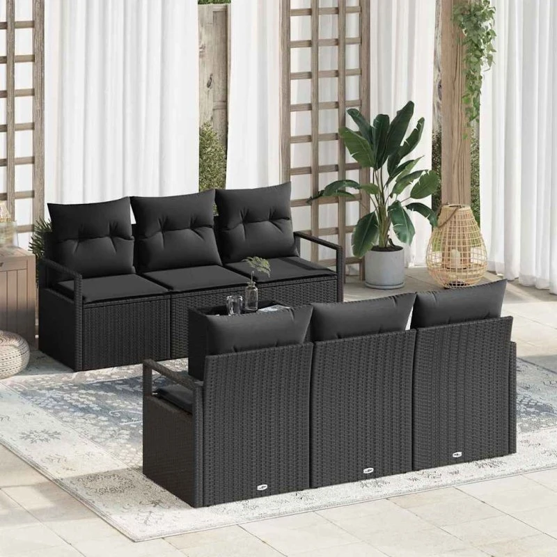 vidaXL Havesofa Sæt 7 stk Sort Poly Rattan med Opbevaring