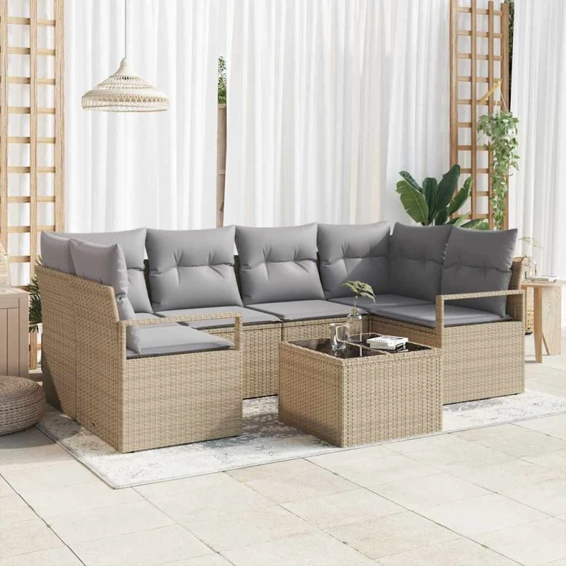 vidaXL Havesofa Sæt 7 pc Beige/Grå Poly Rattan & Stål
