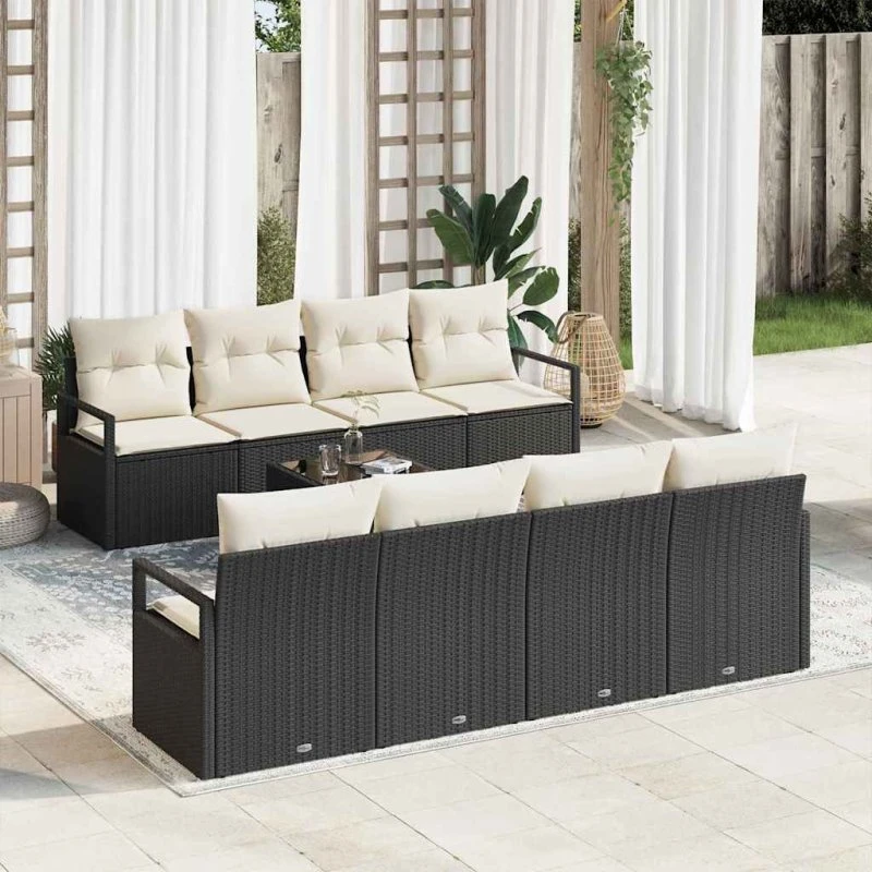 vidaXL Havesofa Sæt 9 pcs Sort og Cream Poly Rattan
