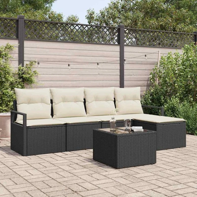 vidaXL Havesofa-sæt 6-pc med opbevaring, Brun/Creme, polyrattan