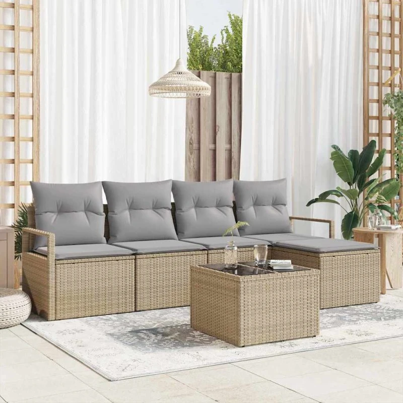 vidaXL Havesofa Sæt 6 stk Beige/Lys Grå med Pude og Opbevaring