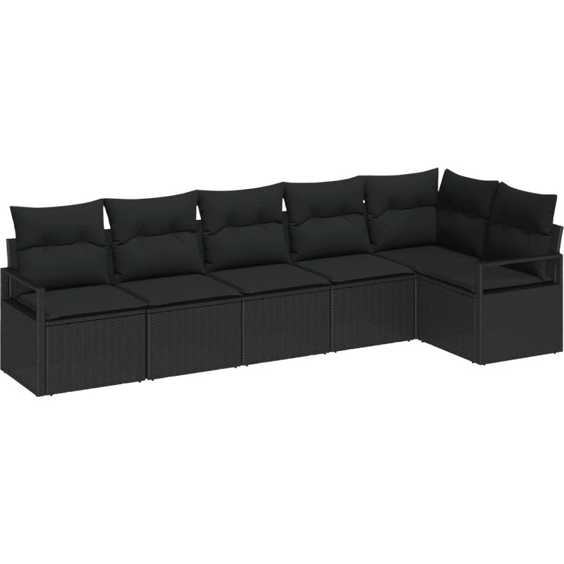 vidaXL Havesofa Sæt 6 stk Sort Poly Rattan med Opbevaring