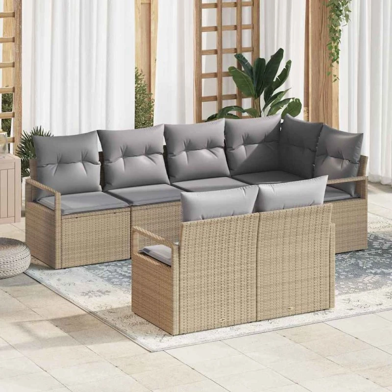 vidaXL Havesofa Sæt 7 pcs Beige/Lys Grå med Opbevaring