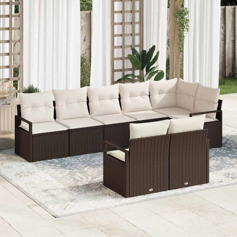 vidaXL Havesofa Sæt 8-pc Brun/Hvid med Pude og Opbevaring