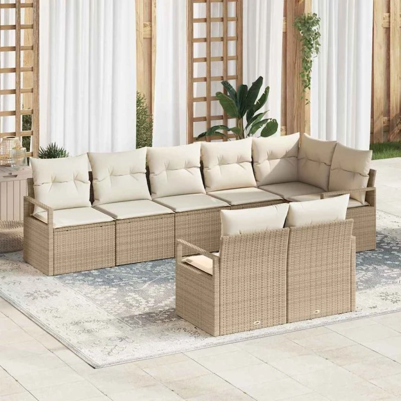 vidaXL Havesofa Sæt 8 stk Beige og Hvid med Pude og Opbevaring