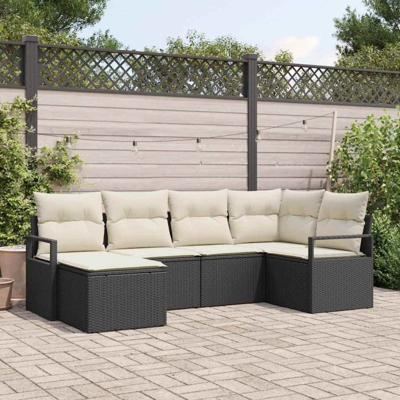 vidaXL 6-pces Havesofa Sæt med Opbevaring, Sort og Cream, PolyRattan
