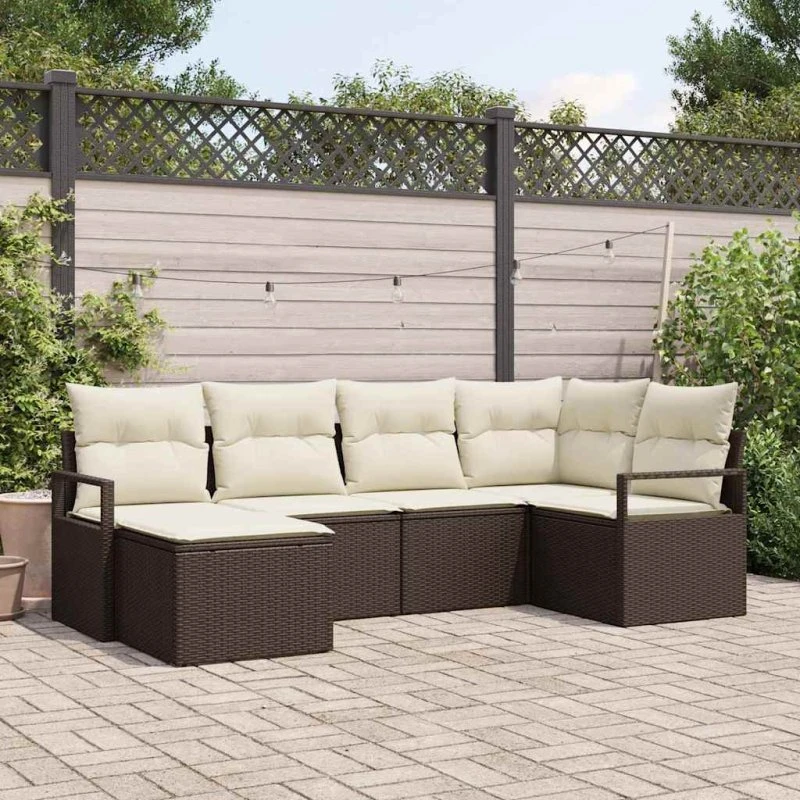 vidaXL 6-pces Havesofa Sæt med Opbevaring, Brun og Creme Poly Rattan