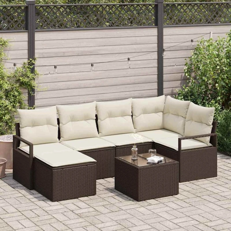 vidaXL Sofa Sæt 7-del med pude og opbevaring, Brun og Creme