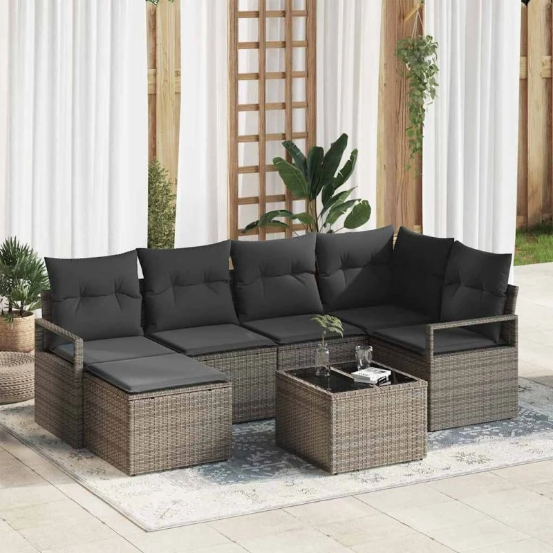 vidaXL Lysegrå Poly Rattan Sofa Sæt 7-del med Opbevaring