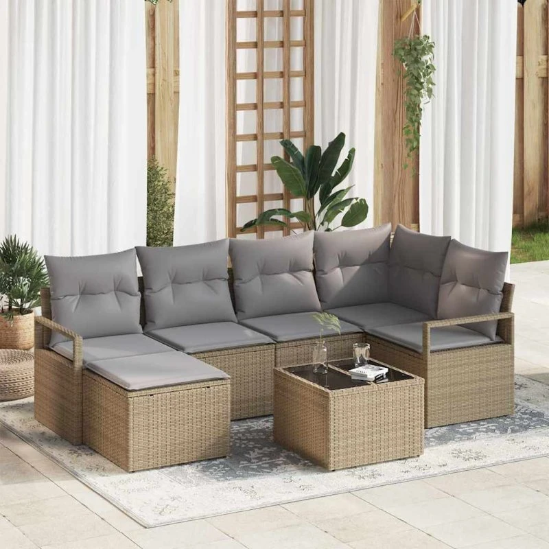 vidaXL Sofa Sæt 7 dels med opbevaring, beige og lys grå
