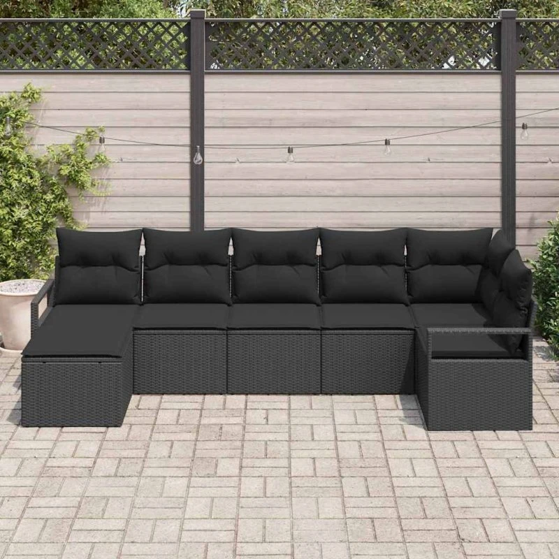 vidaXL 7-delssæt Sofa med Opbevaring, Sort Poly Rattan