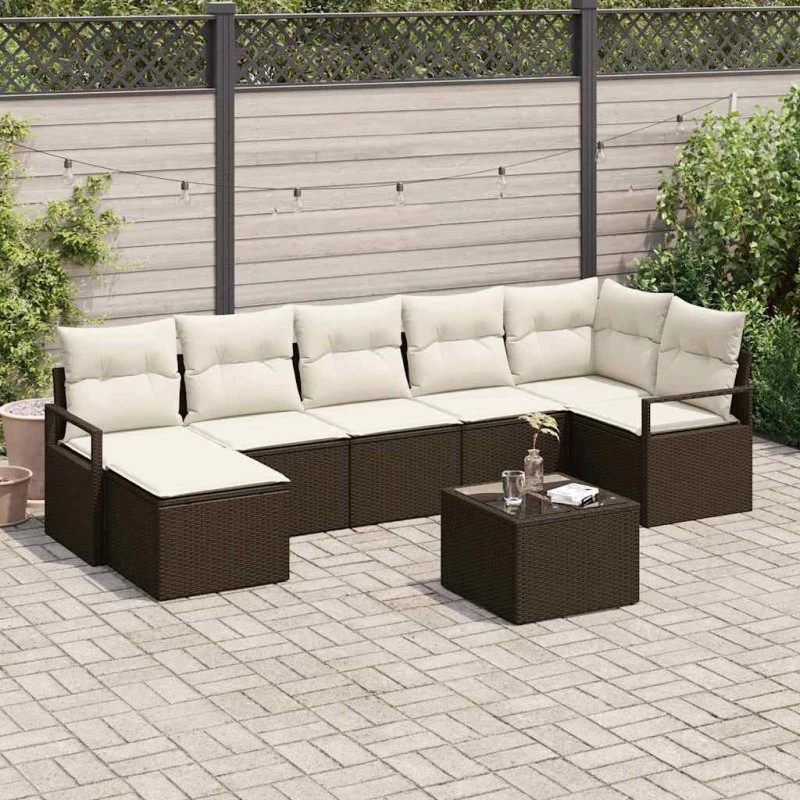 vidaXL Havesofa Sæt 8 stk med opbevaring Brun/Creme polyrattan
