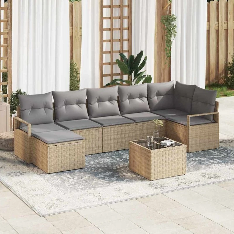 vidaXL Havesofa Sæt 8 stk Beige og Lys Grå Poly Rattan