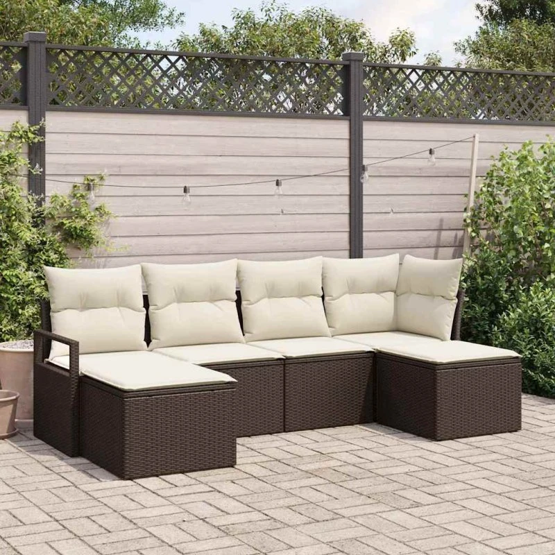 vidaXL Havesofa Sæt 6 pc Brun/Creme med Opbevaring