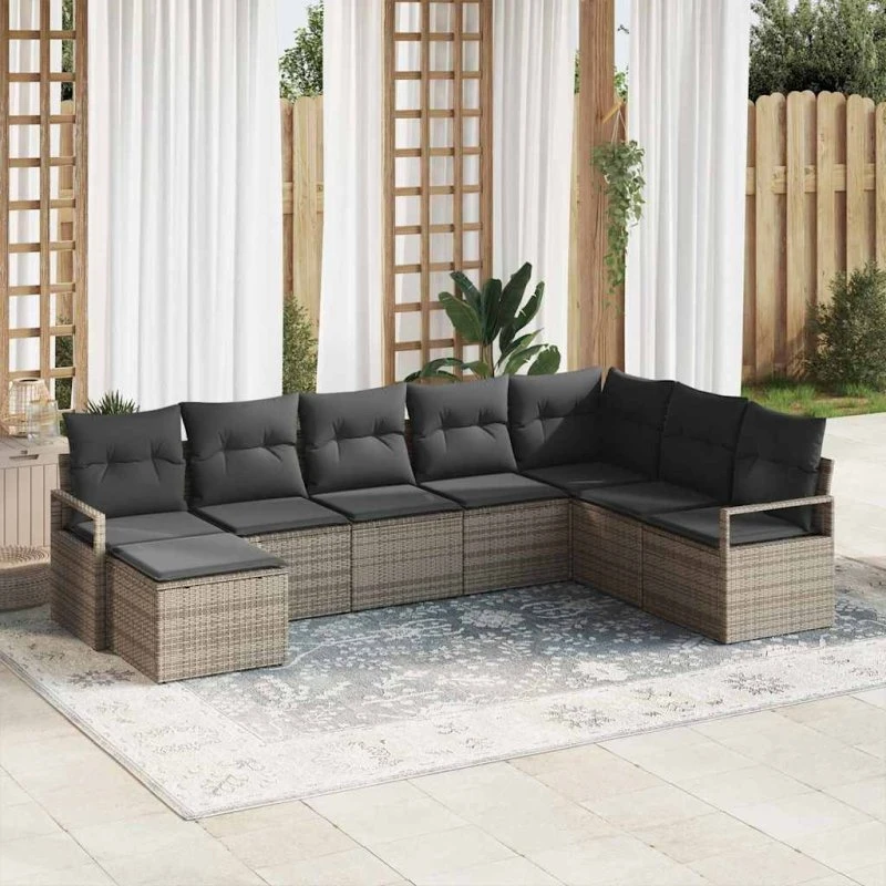 vidaXL Havesofa Sæt 8 stk med Opbevaring, Sort og Cream, Poly Rattan