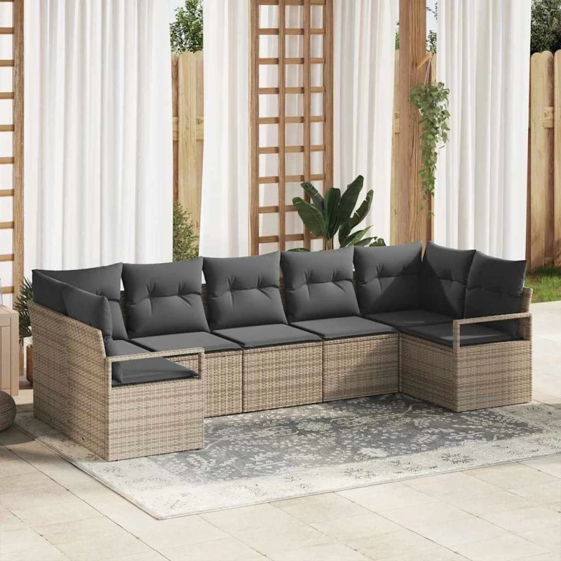vidaXL Havesofa Sæt 7 stk Grå Poly Rattan med Opbevaring