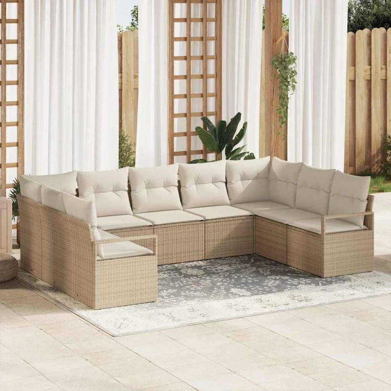 vidaXL Havesofa Sæt 9 pcs Beige/Hvid PolyRattan med Opbevaring