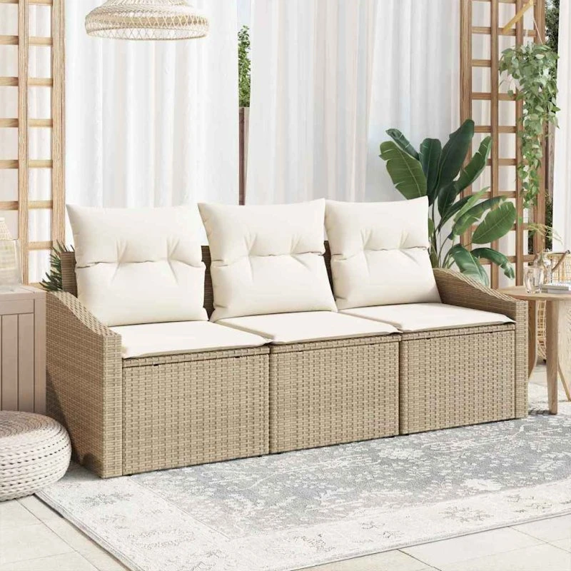 vidaXL Havesofa Sæt 3-pc Beige/Hvid med Pude og Opbevaring