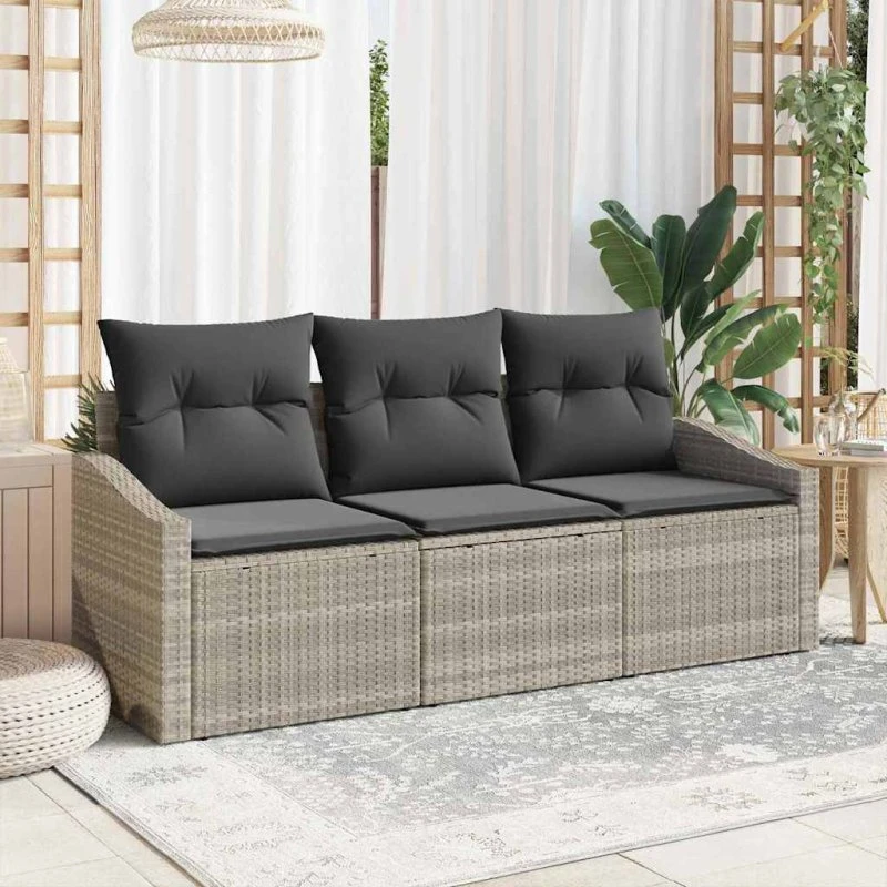 vidaXL Havesofa Sæt 3-deligt Lysegrå Poly Rattan med Opbevaring