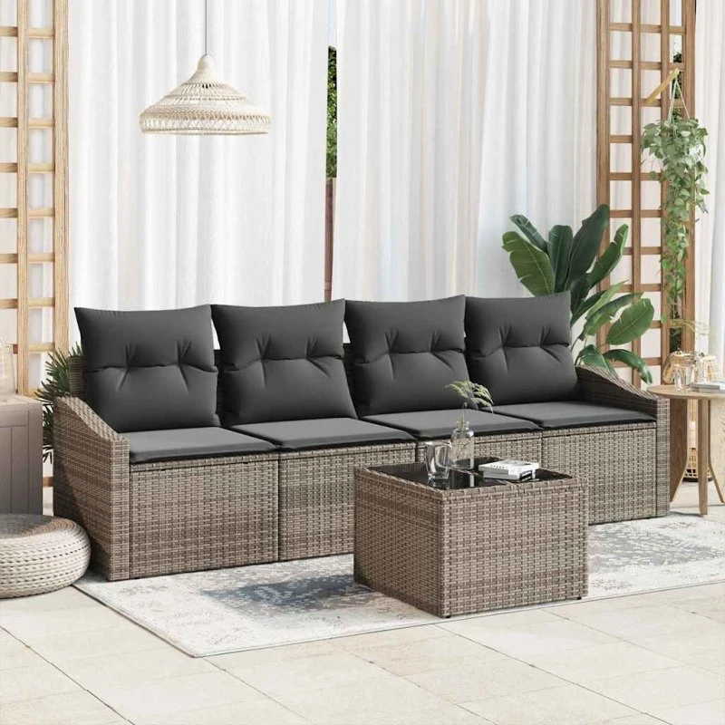 vidaXL Grå Poly Rattan Havesofa Sæt 5-pces med Opbevaring