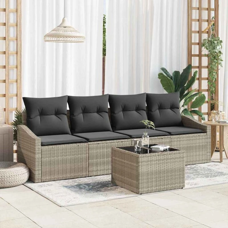 vidaXL Havesofa Sæt 5-pces Lysegrå/Mørkegrå Poly Rattan