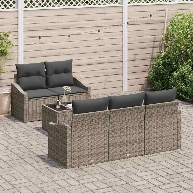 vidaXL Grå Poly Rattan Havesofa Sæt 6-pces med Opbevaring