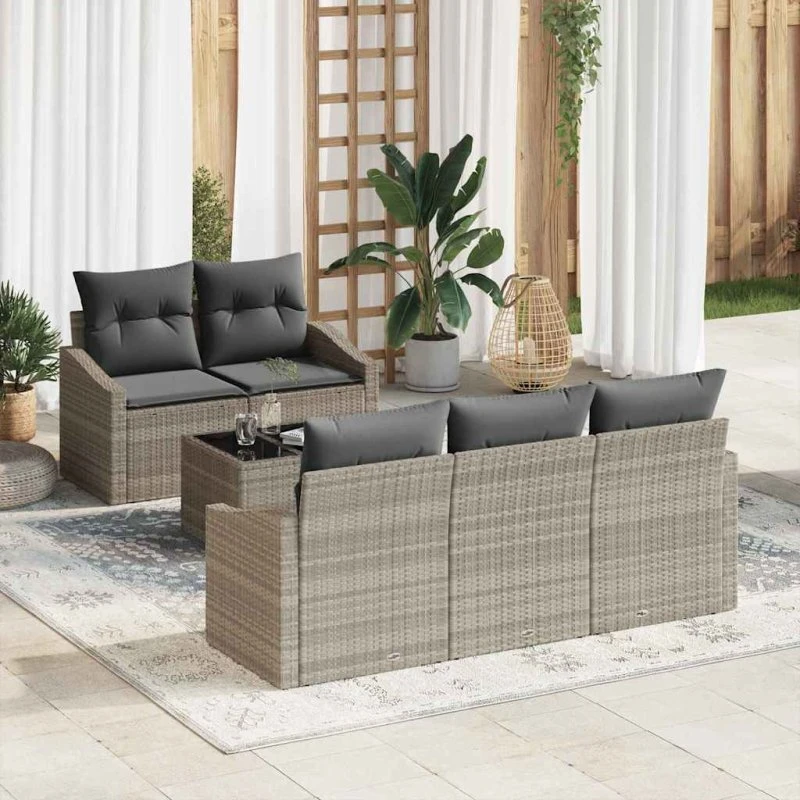 vidaXL Havesofa Sæt 6 stk Lysegrå/Mørkegrå Poly Rattan